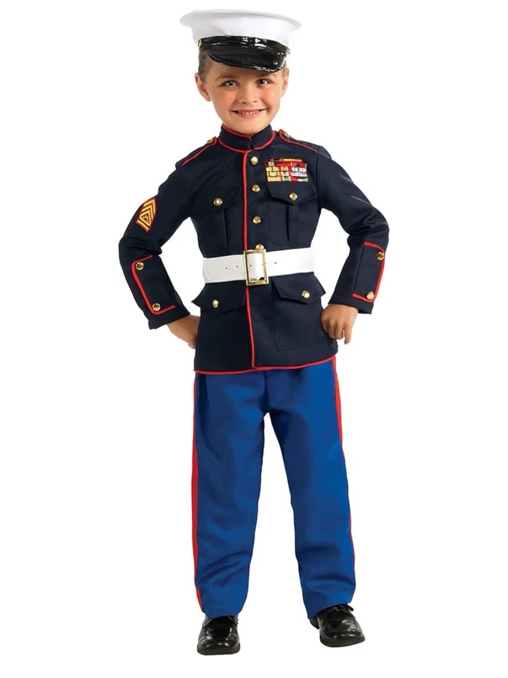 Boys USMC Marine Corps Dress Uniform Costume - Navy, Blue, Red, White